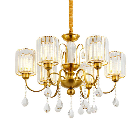 Classic Gold Cylinder Crystal Block Round Chandelier Image - 2