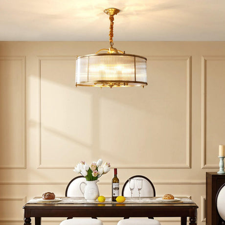 Classic Gold Drum Glass Pendant Light Chandelier Image - 1