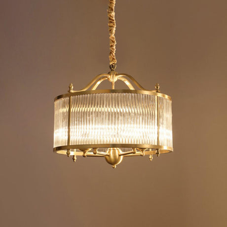 Classic Gold Drum Glass Pendant Light Chandelier Image - 2