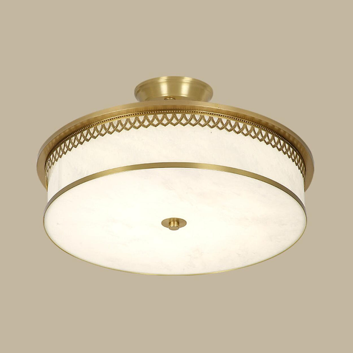 Classic Gold Round Drum Flush Mount Light Dining Room Image - 13