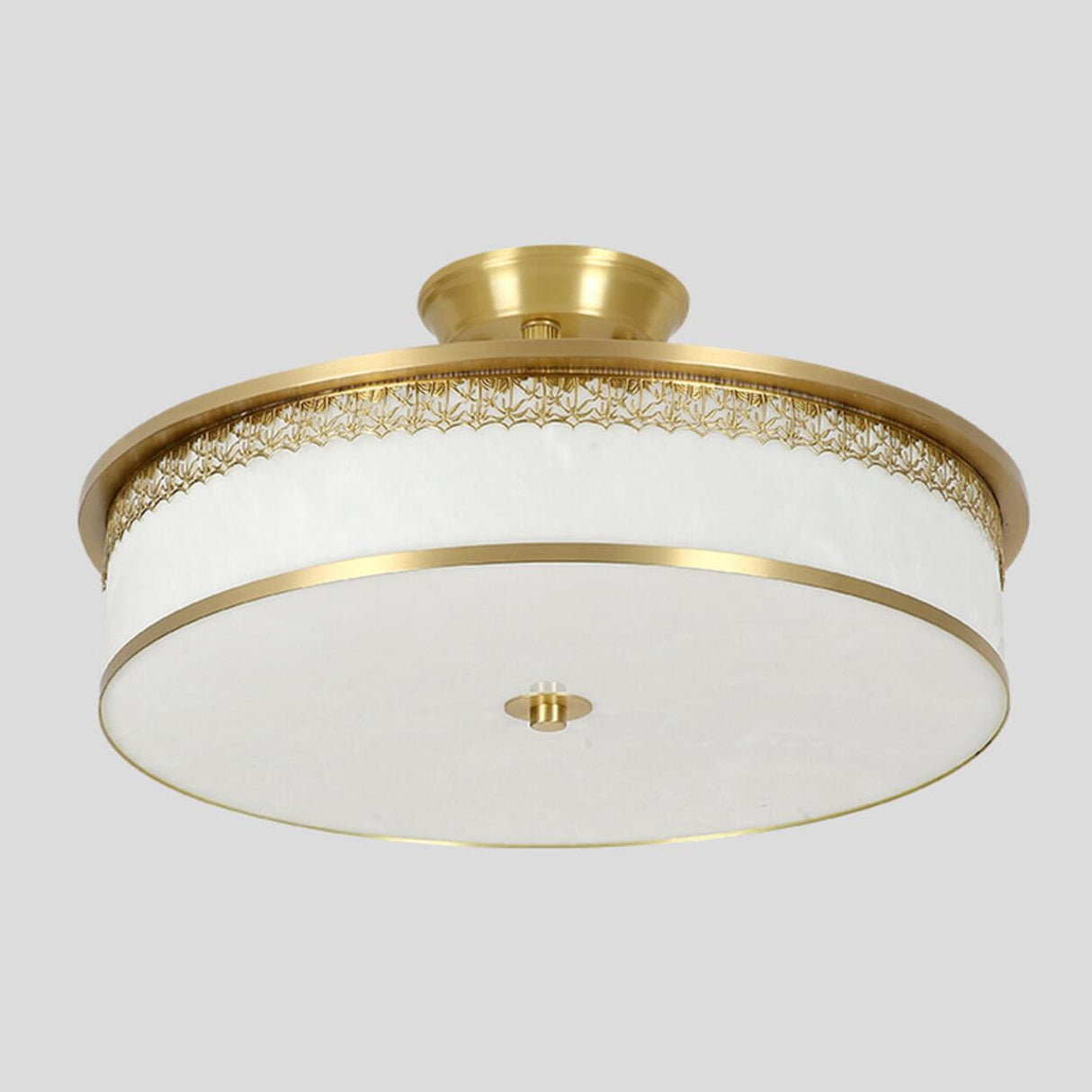 Classic Gold Round Drum Flush Mount Light Dining Room Image - 18