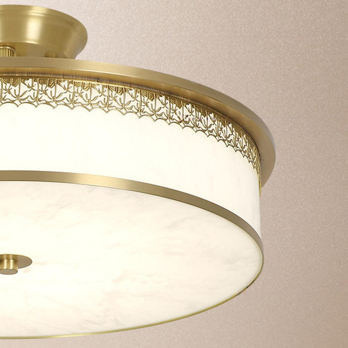 Classic Gold Round Drum Flush Mount Light Dining Room Image - 24