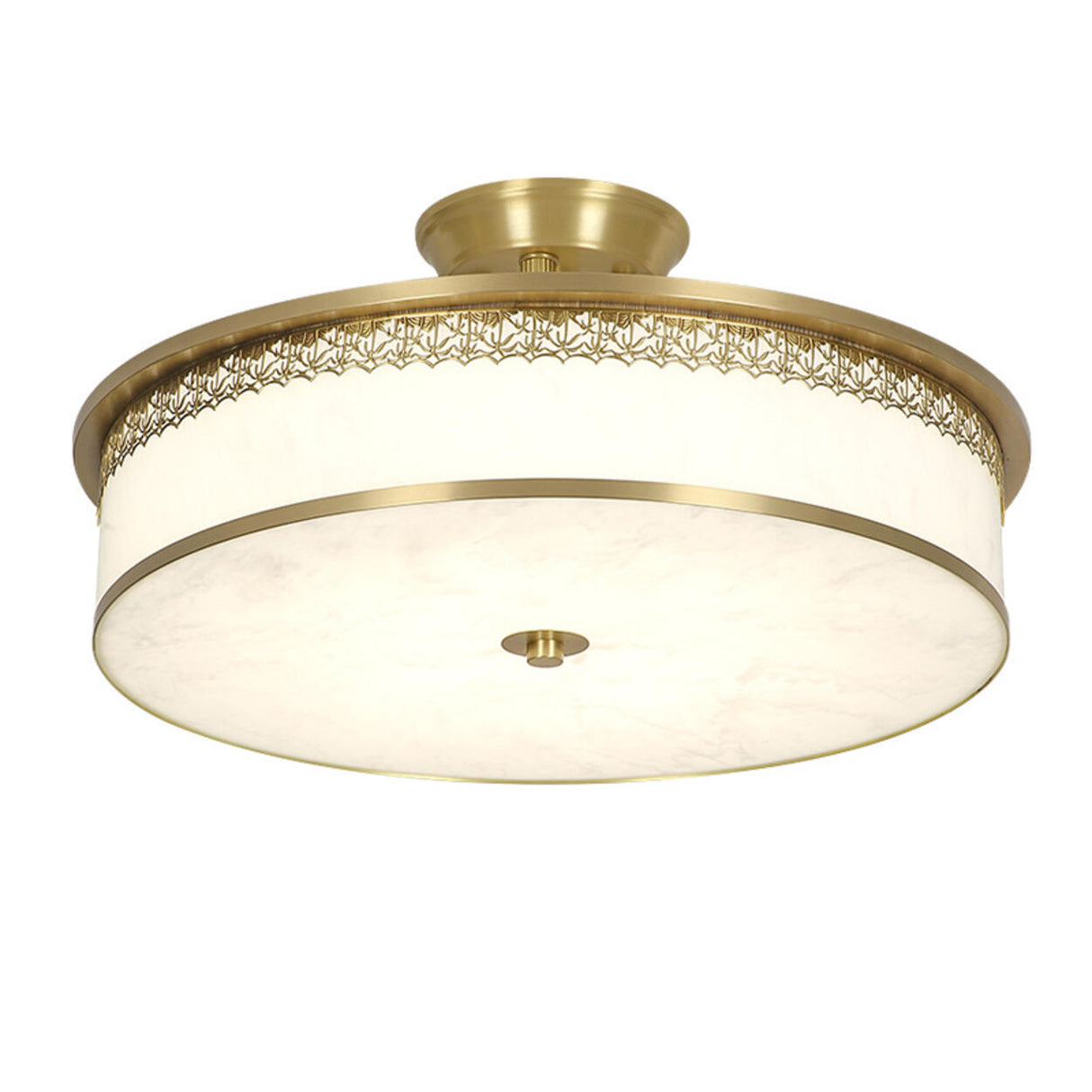 Classic Gold Round Drum Flush Mount Light Dining Room Image - 5