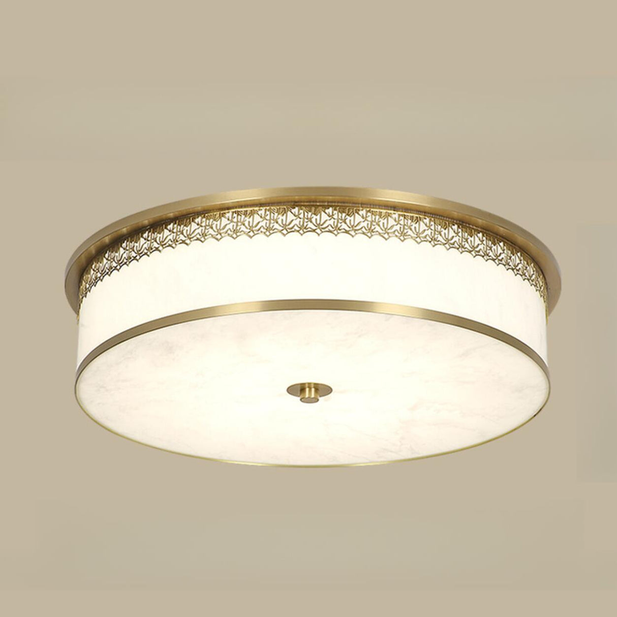 Classic Gold Round Drum Flush Mount Light Dining Room Image - 6