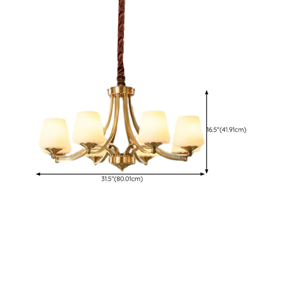 Classic Gold Six-Light White Glass Chandelier 