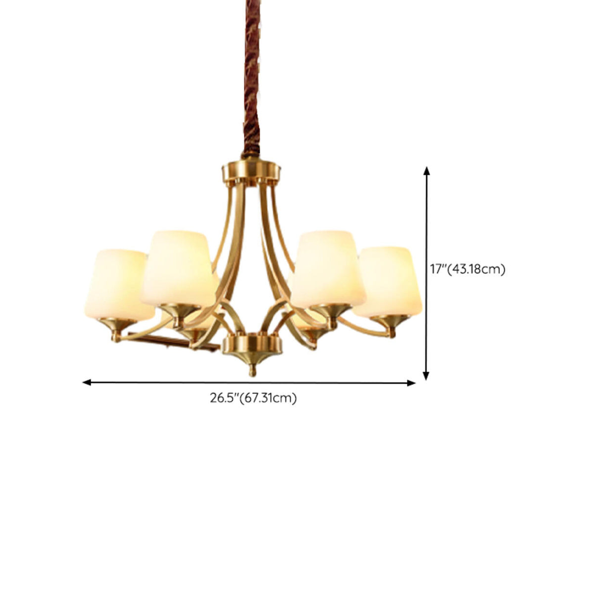 Classic Gold Six-Light White Glass Chandelier Image - 16