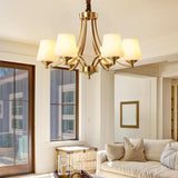 Classic Gold Six-Light White Glass Chandelier Image - 4