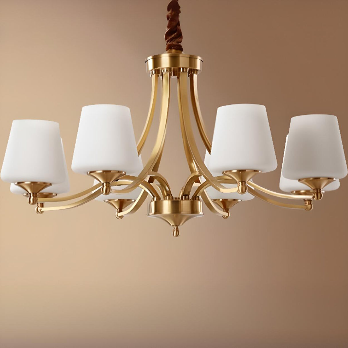 Classic Gold Six-Light White Glass Chandelier Image - 6