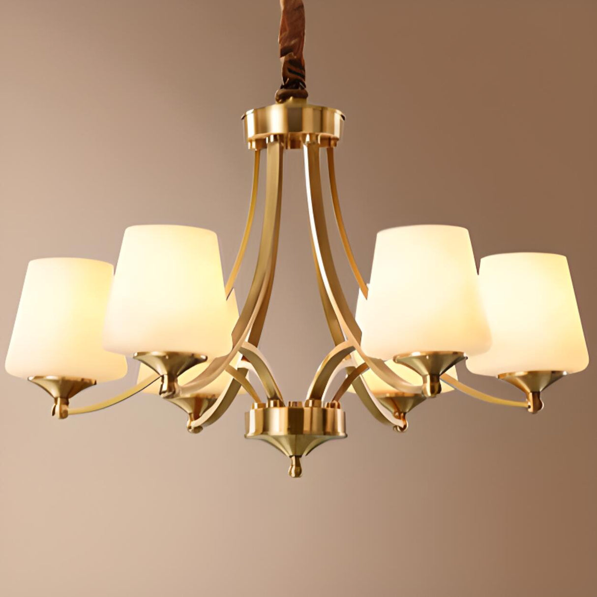 Classic Gold Six-Light White Glass Chandelier Image - 7