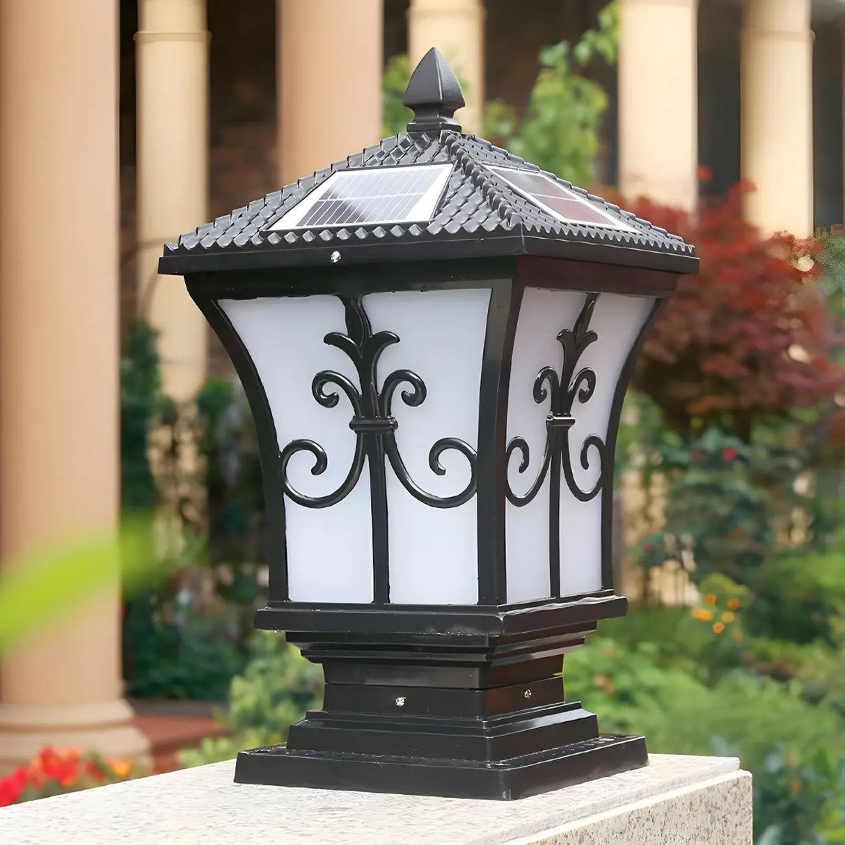 Classic Gold Solar-Powered Outdoor Garden Lantern Lamp Image - 10