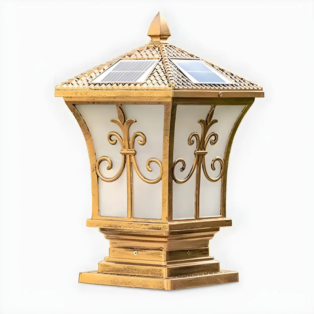 Classic Gold Solar-Powered Outdoor Garden Lantern Lamp Image - 2