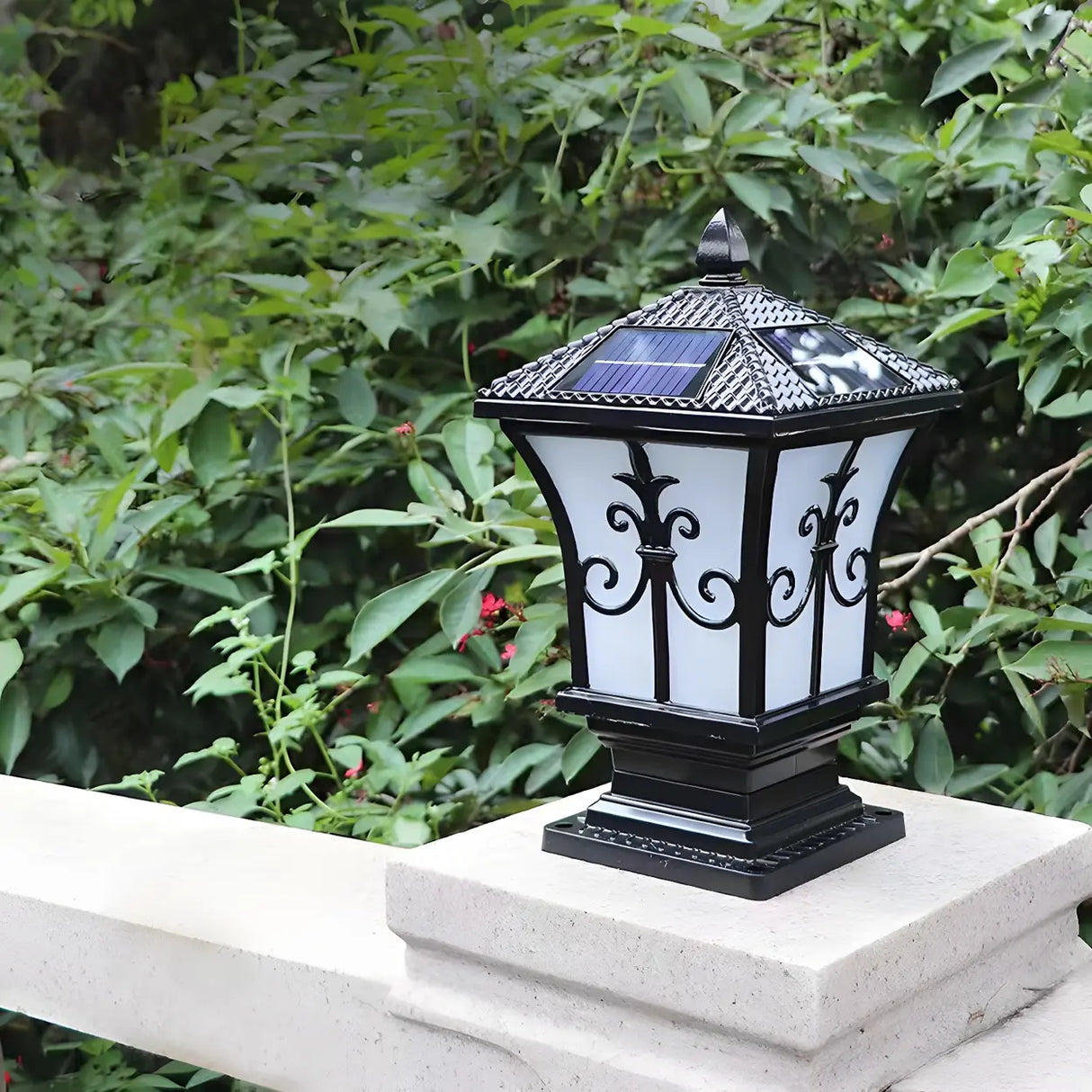 Classic Gold Solar-Powered Outdoor Garden Lantern Lamp Image - 4