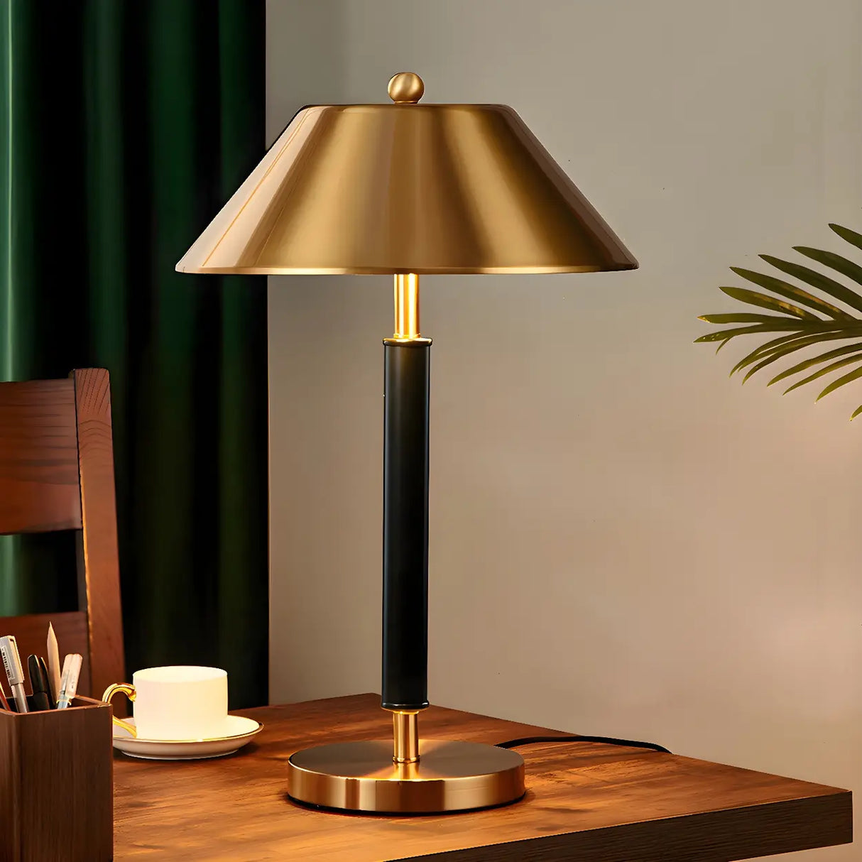 Classic Golden Cone Shade Metal Bedroom Table Lamp Image - 1