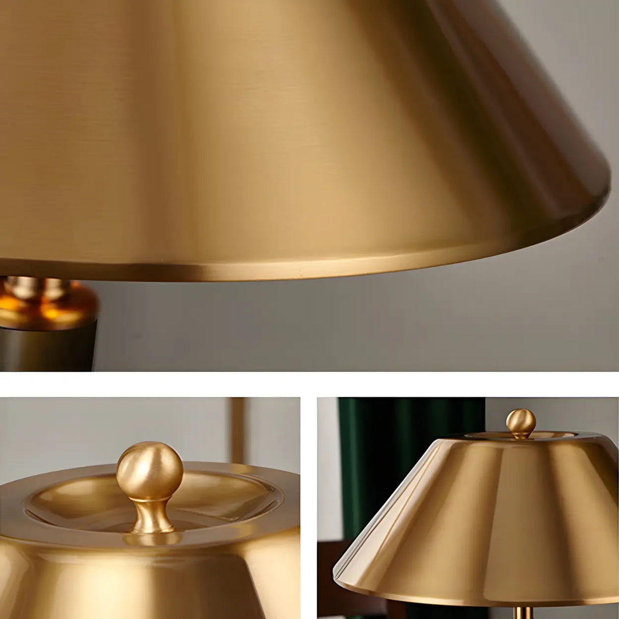 Classic Golden Cone Shade Metal Bedroom Table Lamp Image - 9