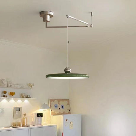 Classic Green LED Flat Disc Pendant Light Adjustable Arm Image - 1