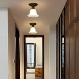 Classic Hallway Flower Glass Semi-Flush Mount Light Image - 12