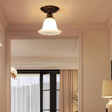 Classic Hallway Flower Glass Semi-Flush Mount Light Image - 4