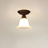 Classic Hallway Flower Glass Semi-Flush Mount Light Image - 7