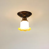 Classic Hallway Flower Glass Semi-Flush Mount Light Image - 8