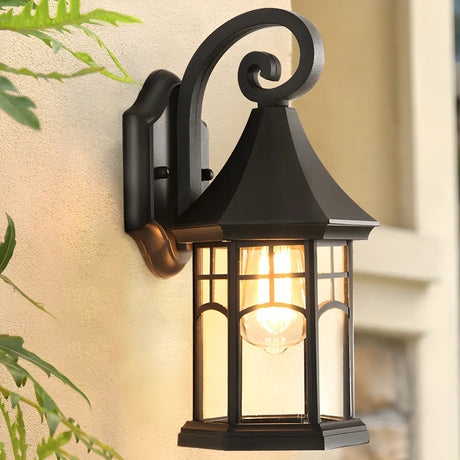 Classic Hexagon Lantern Metal Outdoor Wall Light Black Image - 1