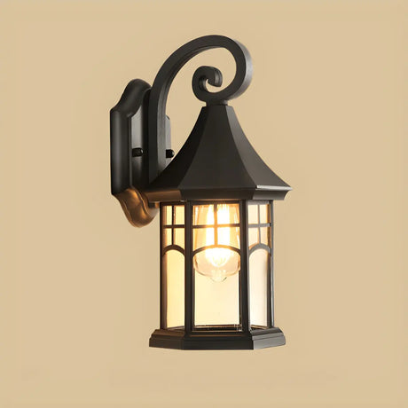 Classic Hexagon Lantern Metal Outdoor Wall Light Black Image - 2