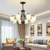 Classic Iron White Glass Chandelier Adjustable Height Image - 1