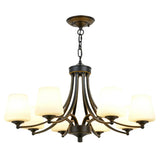 Classic Iron White Glass Chandelier Adjustable Height Image - 10