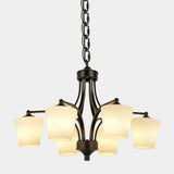 Classic Iron White Glass Chandelier Adjustable Height Image - 11