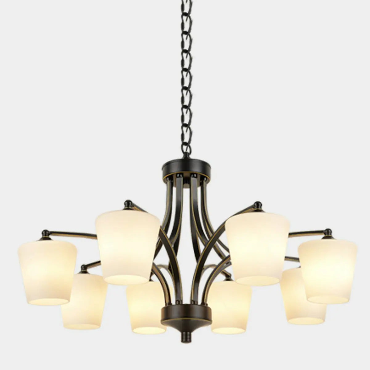 Classic Iron White Glass Chandelier Adjustable Height Image - 12