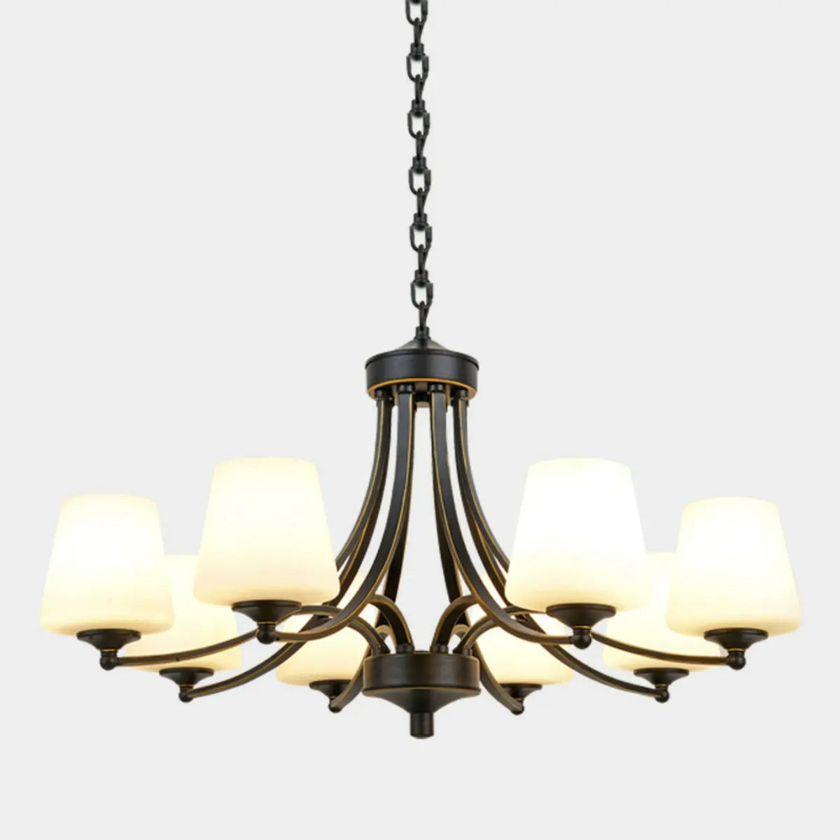 Classic Iron White Glass Chandelier Adjustable Height Image - 13