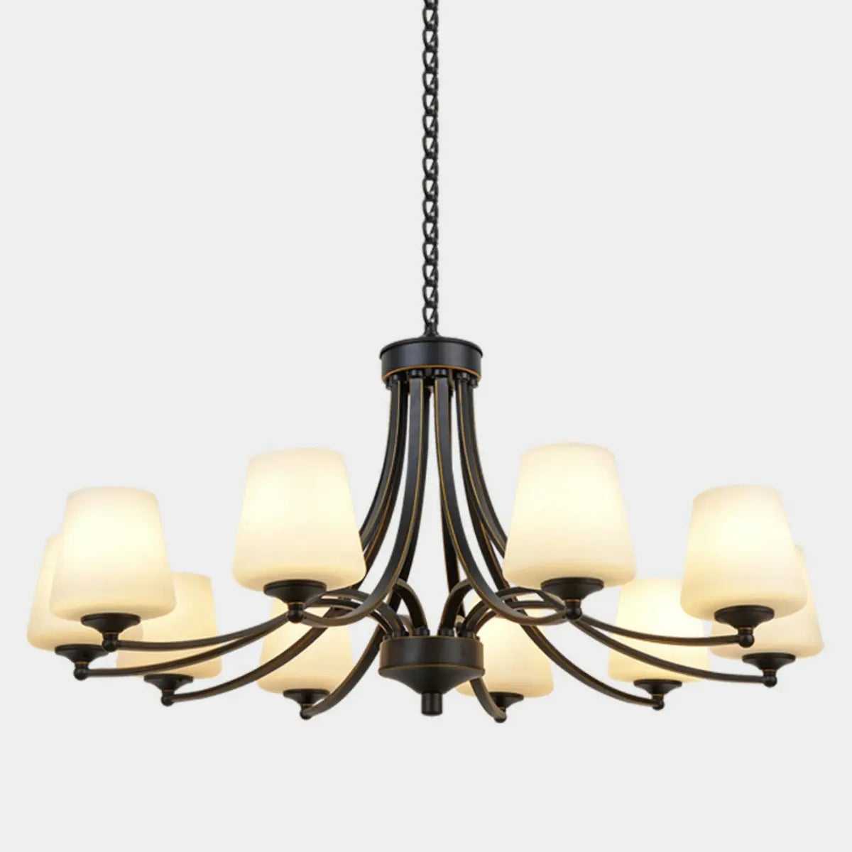 Classic Iron White Glass Chandelier Adjustable Height Image - 14