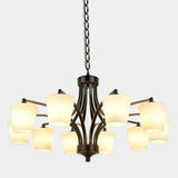 Classic Iron White Glass Chandelier Adjustable Height Image - 15