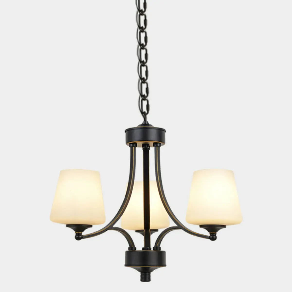 Classic Iron White Glass Chandelier Adjustable Height Image - 2