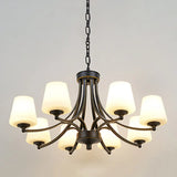 Classic Iron White Glass Chandelier Adjustable Height Image - 20