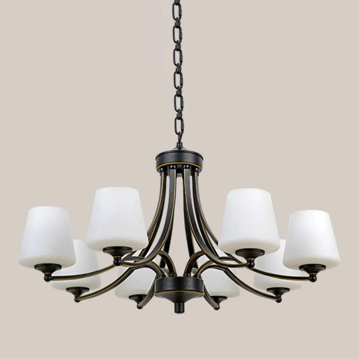 Classic Iron White Glass Chandelier Adjustable Height Image - 21