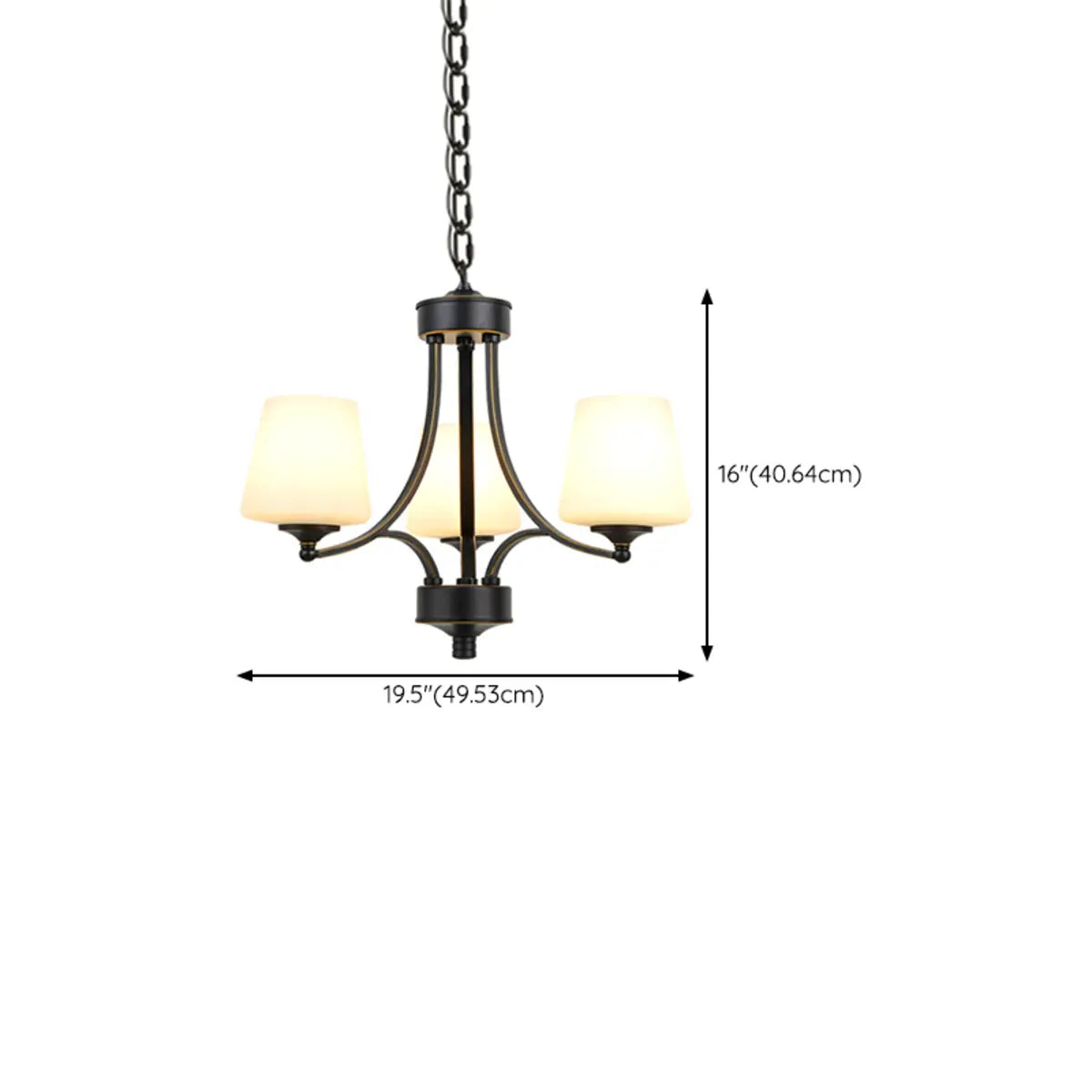 Classic Iron White Glass Chandelier Adjustable Height 