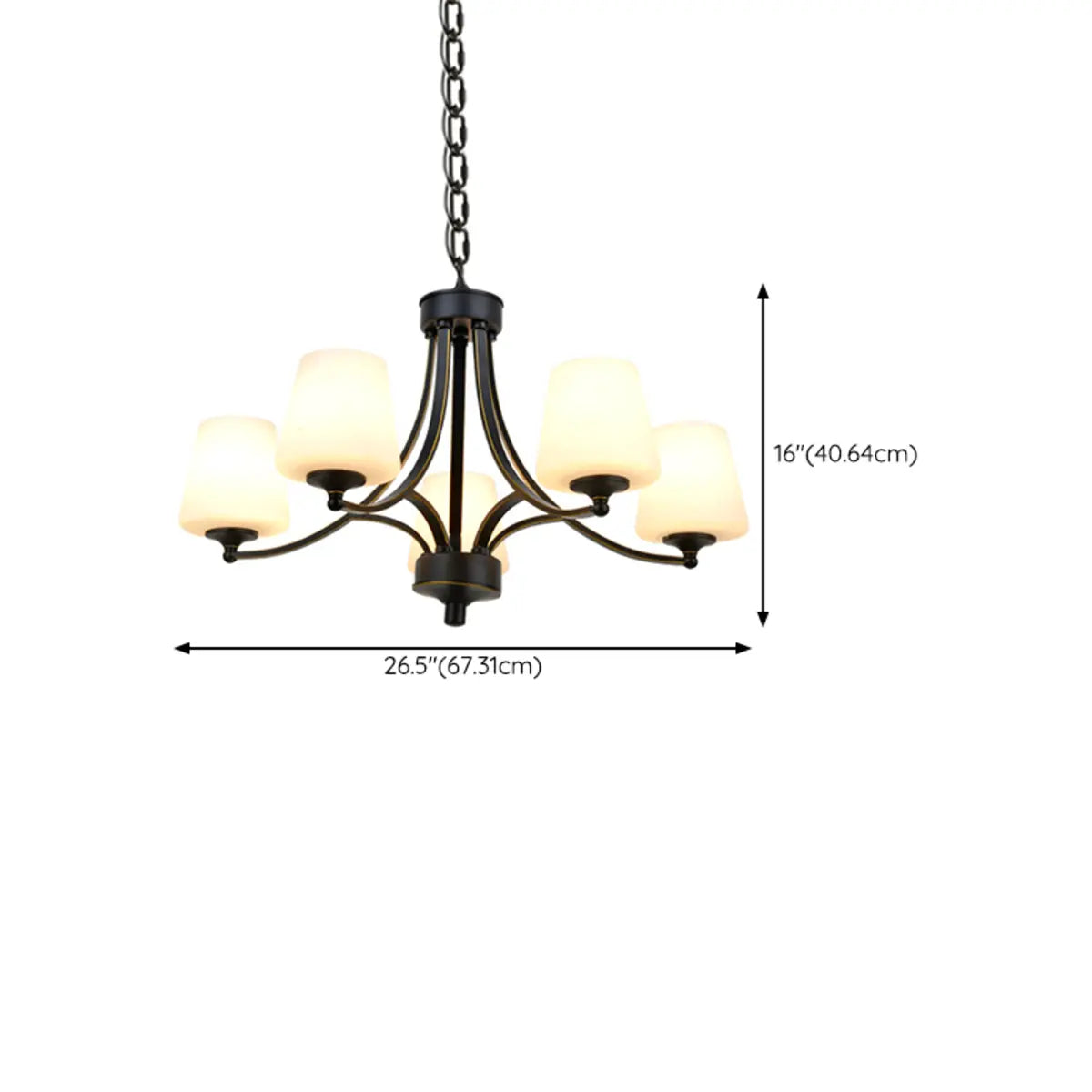 Classic Iron White Glass Chandelier Adjustable Height Image - 25