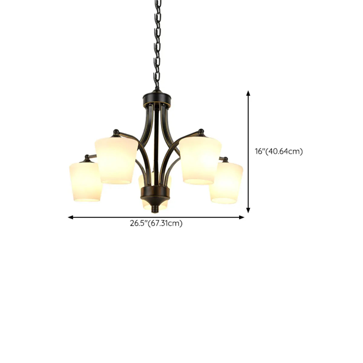 Classic Iron White Glass Chandelier Adjustable Height Image - 26