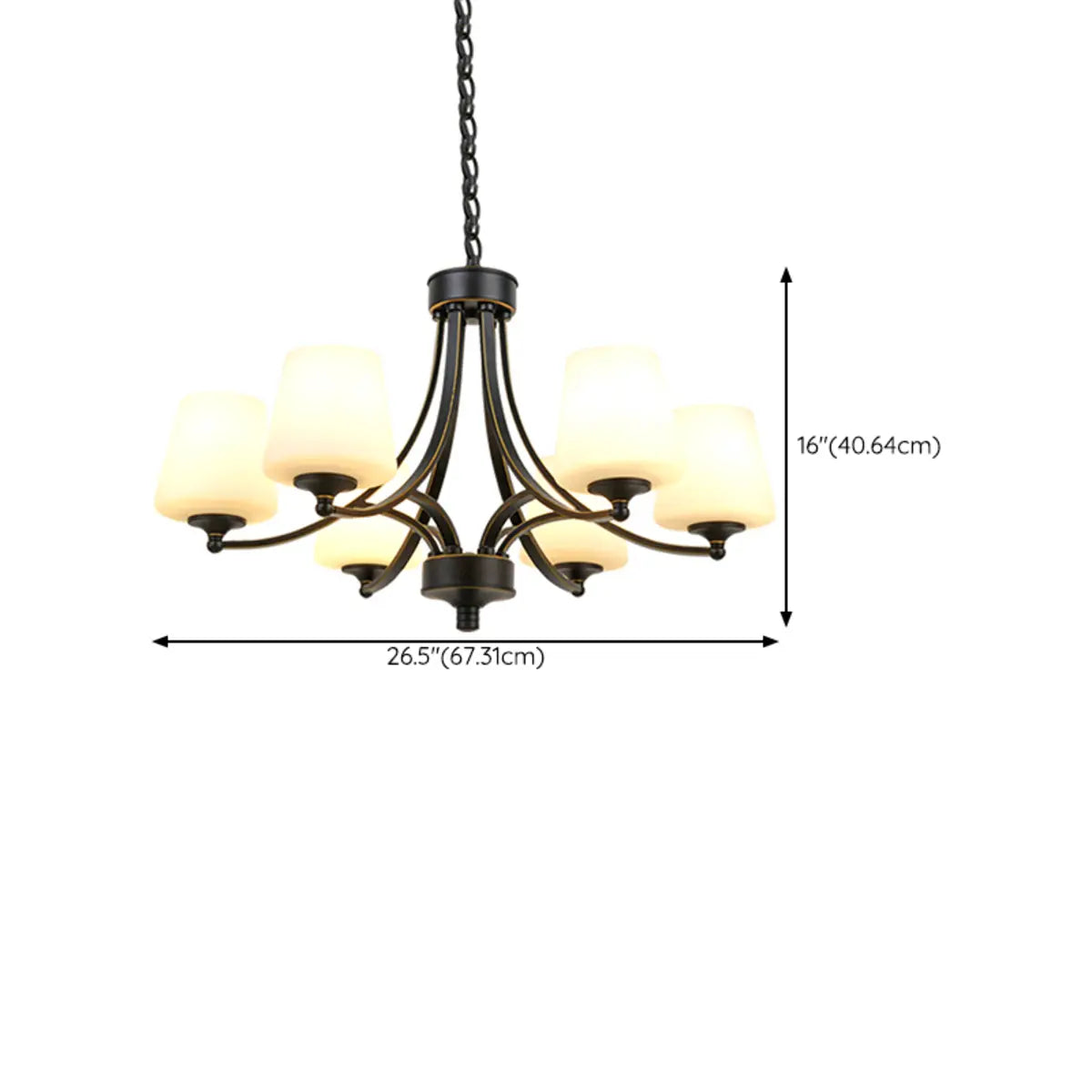 Classic Iron White Glass Chandelier Adjustable Height Image - 27