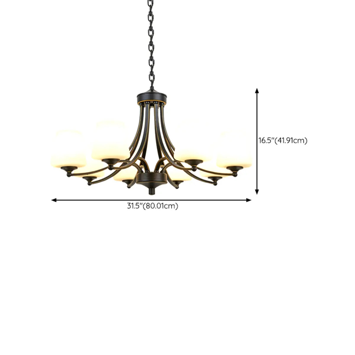 Classic Iron White Glass Chandelier Adjustable Height Image - 29