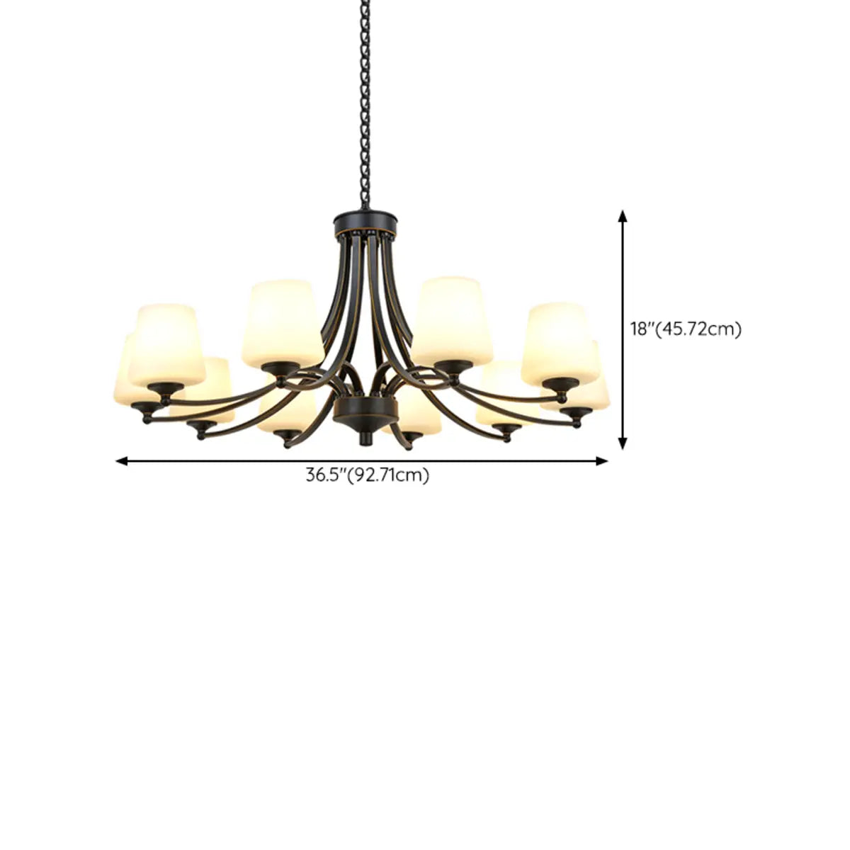 Classic Iron White Glass Chandelier Adjustable Height Image - 31