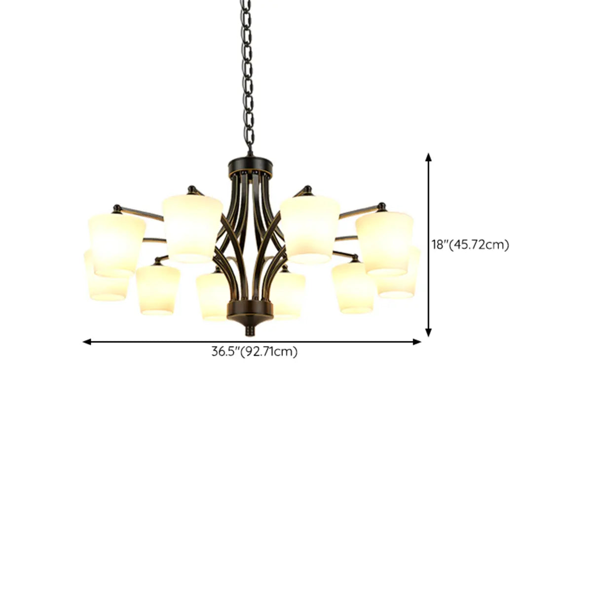 Classic Iron White Glass Chandelier Adjustable Height Image - 32