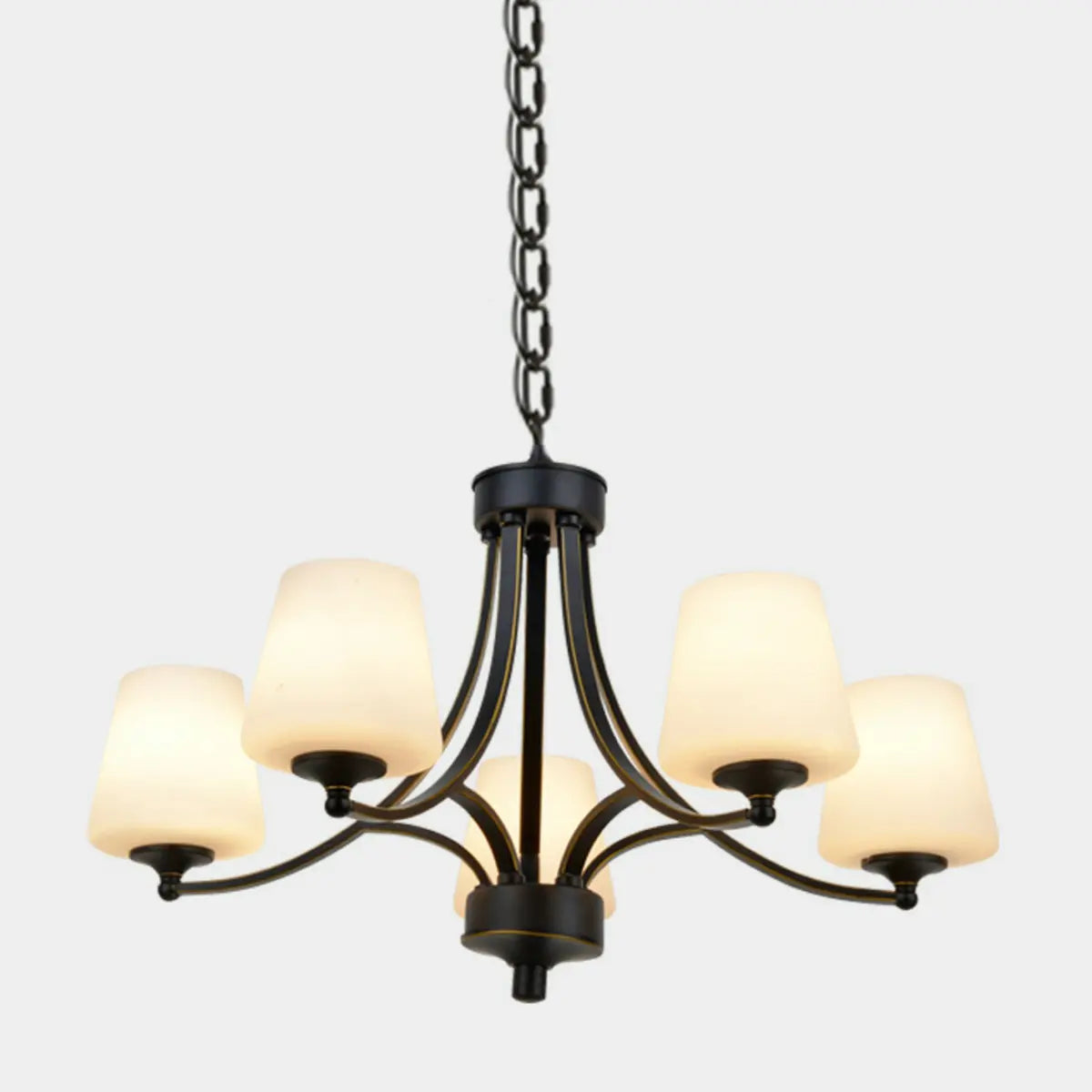 Classic Iron White Glass Chandelier Adjustable Height Image - 5