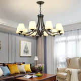 Classic Iron White Glass Chandelier Adjustable Height Image - 6