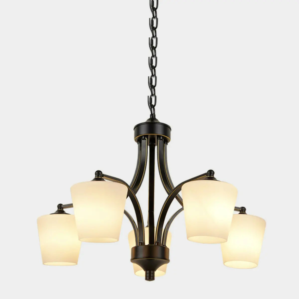 Classic Iron White Glass Chandelier Adjustable Height Image - 7