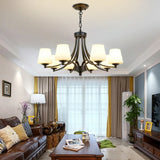 Classic Iron White Glass Chandelier Adjustable Height Image - 8