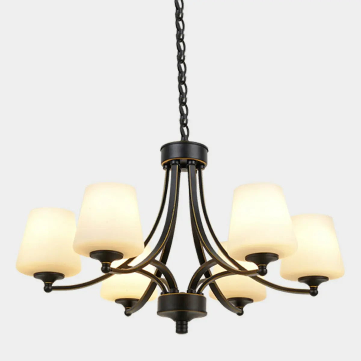 Classic Iron White Glass Chandelier Adjustable Height Image - 9