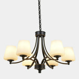 Classic Iron White Glass Chandelier Adjustable Height Image - 9