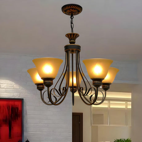 Classic Island Black Frosted Glass Bell Chandelier Image - 2