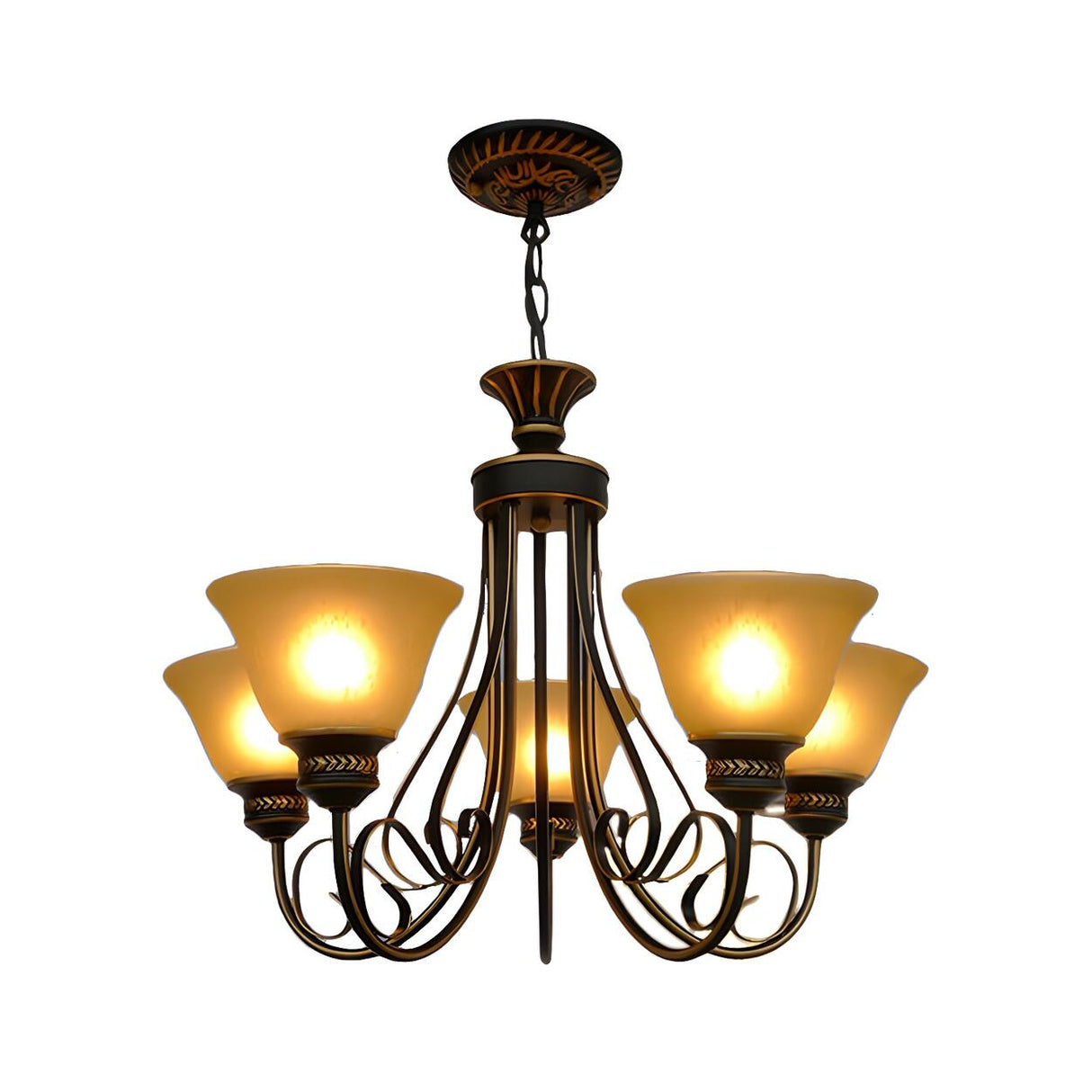 Classic Island Black Frosted Glass Bell Chandelier Image - 3